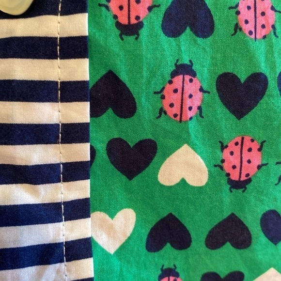 Talbots Hearts & Ladybug Button Down Cotton Shirt Green Pink Navy White Sz SP - Picture 4 of 10